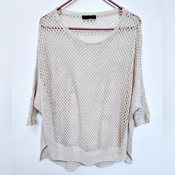 Tiger of Sweden S 100% Lenin  Hollow Out Fishnet Knit Loose Boho Sheer Sweater - Picture 1 of 9
